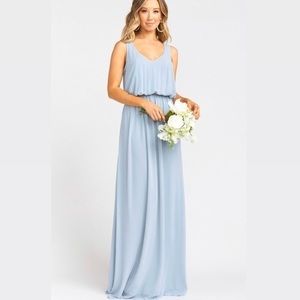 Show Me Your MuMu bridesmaid kendall open back maxi dress steel blue